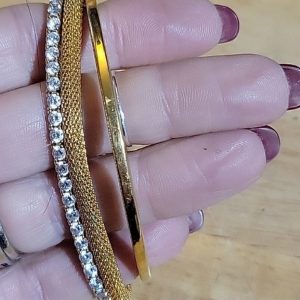 3 Gold  & Rhinestone Bracelets